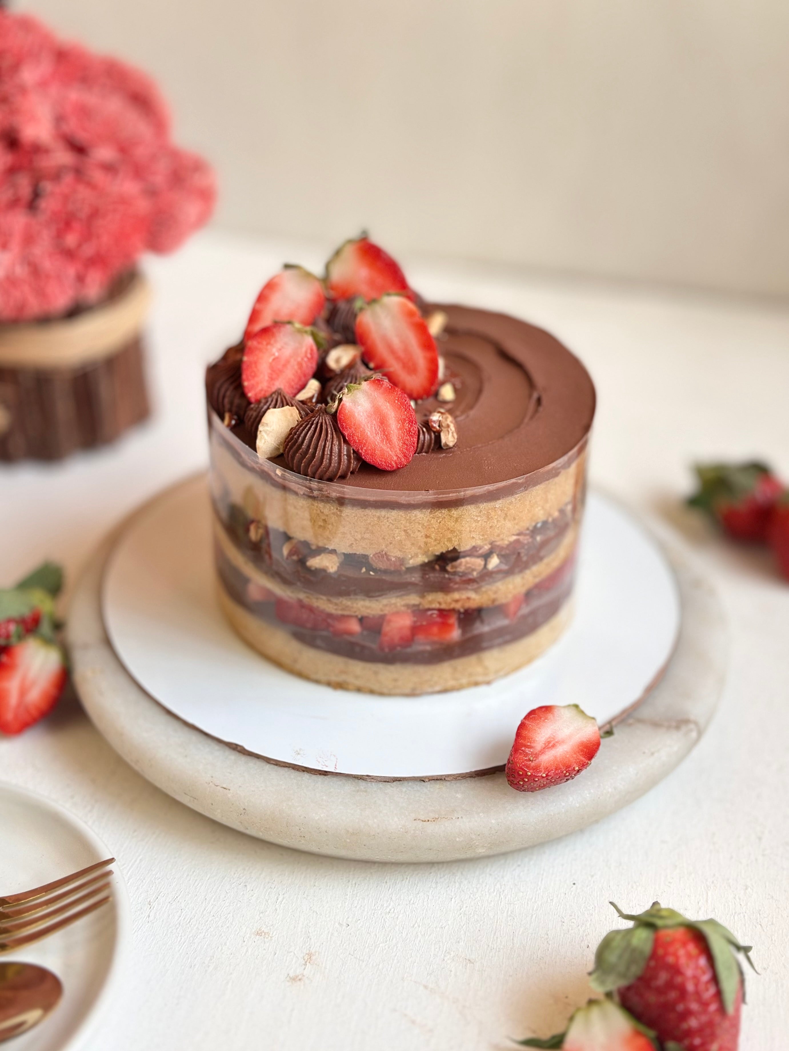 Strawberry Almond Chocolate, view 2, eggless bakes by Oh! My Dessert